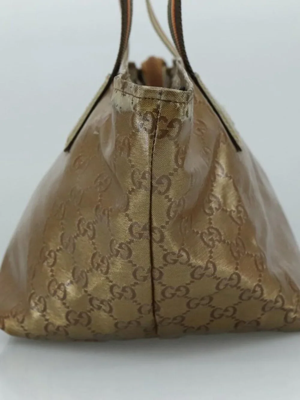 GUCCI GG Crystal Sherry Line Hand Bag Gray Gold Brown Auth mr876